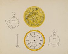 Gold Watch and Frame, c. 1936. Creator: Harry G Aberdeen.