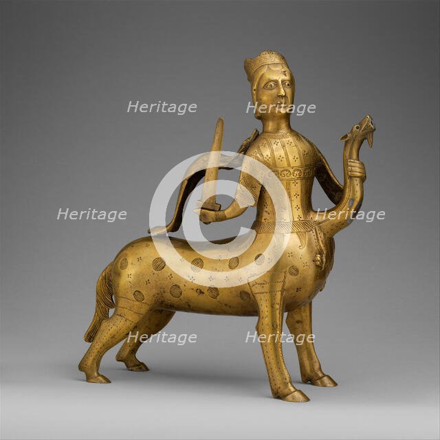 Aquamanile in the Form of a Crowned Centaur Fighting a Dragon, German, 1200-1225. Creator: Unknown.