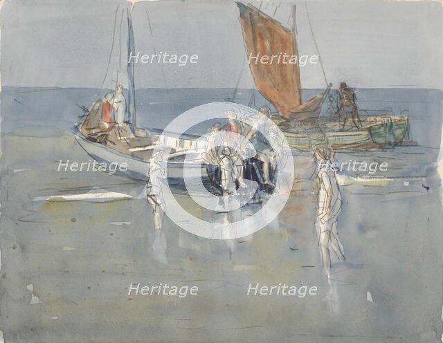 Fishing boats on the beach of Scheveningen, 1874-1927. Creator: Johan Antonie de Jonge.