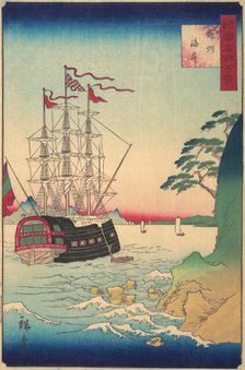 Dutch Ship at Anchor off the Coast of Tsushima, 3rd month, 1859. Creator: Utagawa Hiroshige II.