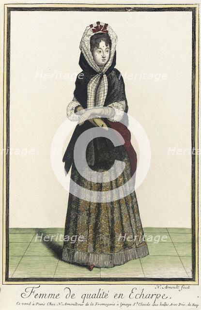 Recueil des modes de la cour de France, 'Femme de Qualité en Echarpe', between c1681 and c1683. Creator: Nicolas Arnoult.