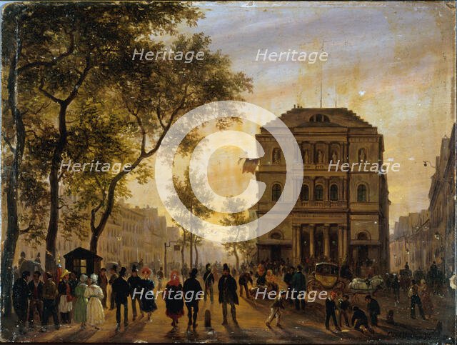 Theatre de l'Ambigu-Comique and Boulevard Saint-Martin, 1830. Creator: Giuseppe Canella.