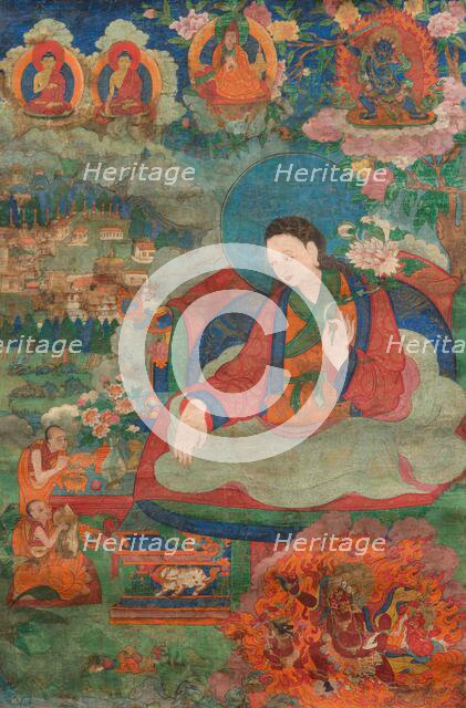 Thangka of Guru Dromtönpa, 18th century. Creator: Tibetan culture.