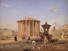 Piazza della Bocca della Verità with the so-called Vesta Temple in Rome, 1837. Creator: Constantin Hansen.