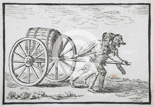 Men Hauling Barrel, 1801. Creator: William Unger.