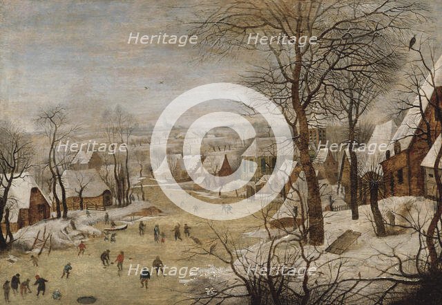 Winter Landscape with Skaters and a Bird Trap, early 17th century. Creator: Pieter Brueghel the Younger.