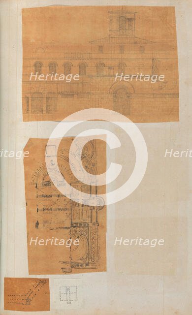 Page from a Scrapbook containing Drawings and Several Prints of Architecture, Int..., ca. 1800-1850. Creators: Workshop of Charles Percier, Workshop of Pierre François Léonard Fontaine.