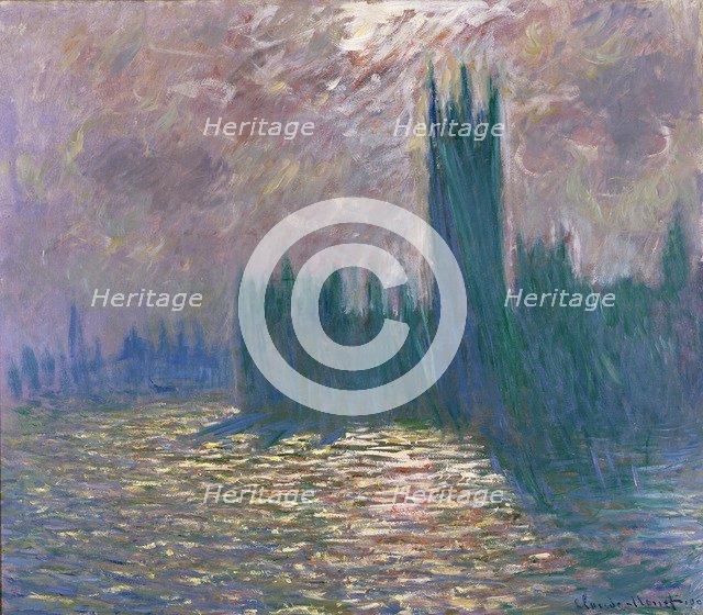 London, Parliament, Reflections on the Thames, 1905.