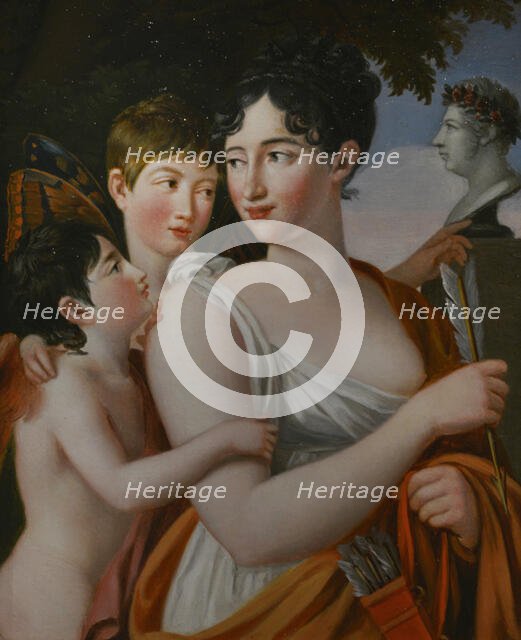 Josefa Tudó with her sons Manuel and Luis Godoy, in a garden, c1812.  Creator: Jose de Madrazo.