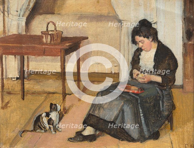 Seated woman peeling an apple, ca 1885. Creator: Hodler, Ferdinand (1853-1918).