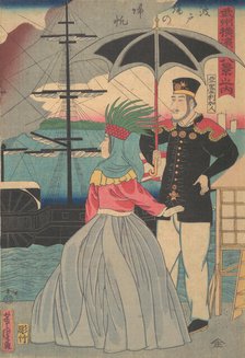 Returning Sails at the Wharves [American couple], 1st month, 1861. Creator: Utagawa Yoshitora.