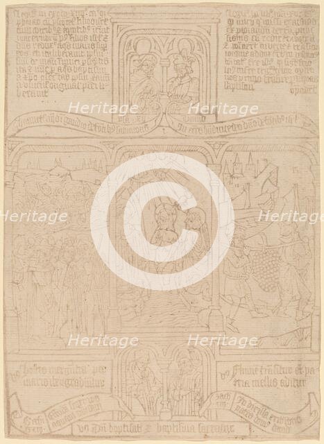 The Baptism of Christ; Pharoah Passing through the Red Sea; Joshua and Caleb, c. 1465. Creator: Unknown.