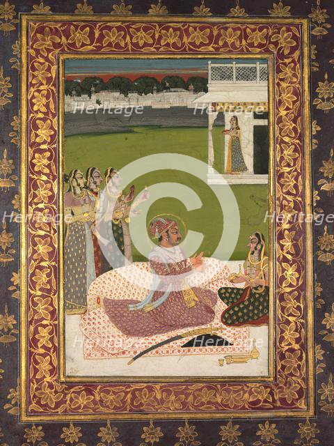 Portrait of Maharaja Savant Singh with Consort, Bani Thani, mid-1700s. Creator: Nihal Chand (Indian), attributed to.