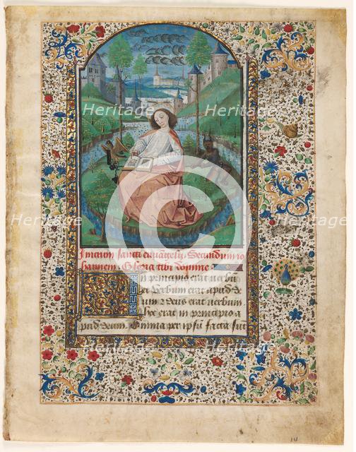 Leaf from a Book of Hours: John on Patmos (1 of 2 Excised Leaves), c. 1465. Creator: Master of Jacques de Luxembourg (French).