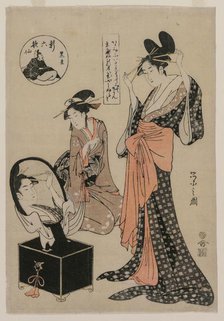 Courtesan Before a Mirror Adjusting Her Hairpins (from the series A New Series of the Six..., mid 17 Creator: Ch?bunsai Eishi (Japanese, 1756-1829).