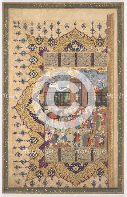 King Luhrasp Ascends the Throne: A Processon Arrives at Court (Recto)..., c. 1560s-80s. Creator: Unknown.