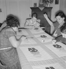 Farm women working on quilt, near West Carlton, Yamhill County, Oregon, 1939. Creator: Dorothea Lange.