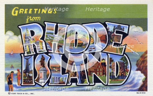 'Greetings from Rhode Island', postcard, 1939. Artist: Unknown