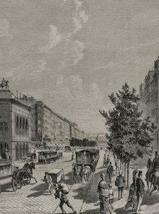 Ringstrasse and exterior of the State Opera, Vienna, 1878.  Creator: August Stefan Kronstein.