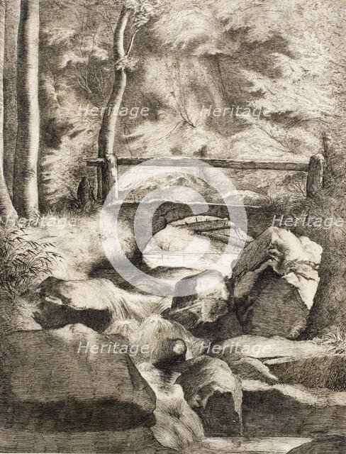 A Bridge over a Forest Stream, 1840s. Creator: Heinrich Dreber.