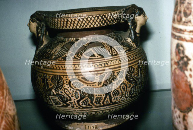Orientalising Vase with Harpy, Sphinx and Lion, c6th century BC.