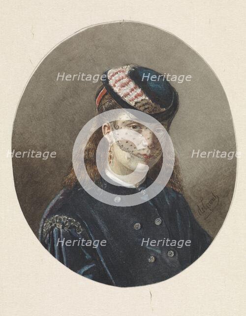 Portrait of a young woman in a veiled hat, 1838-1899. Creator: Joseph de Groot.