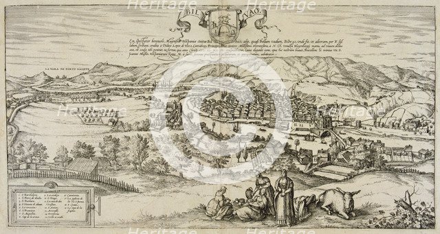 View of the city of Bilbao. Engraving of 1544 for the play 'Civitates Orbis Terrarrum', 1576, by …