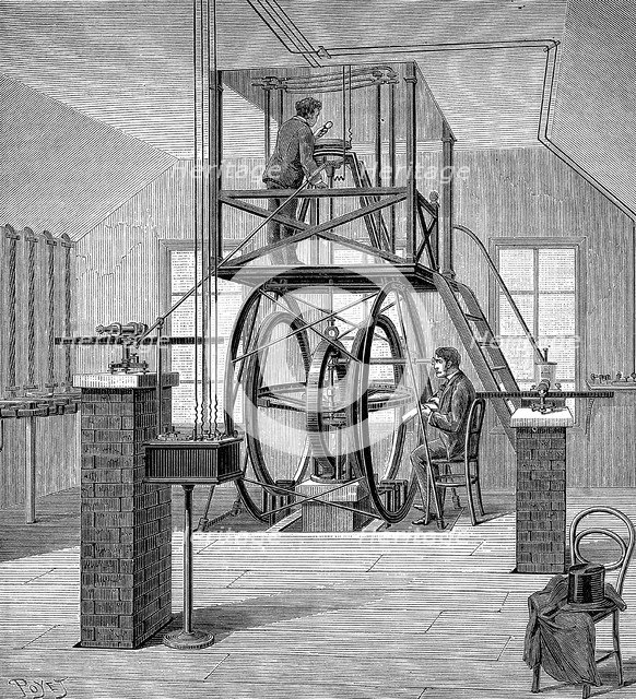 Giant galvanometer in the physics laboratory, Cornell University, New York, USA, 1886. Artist: Unknown