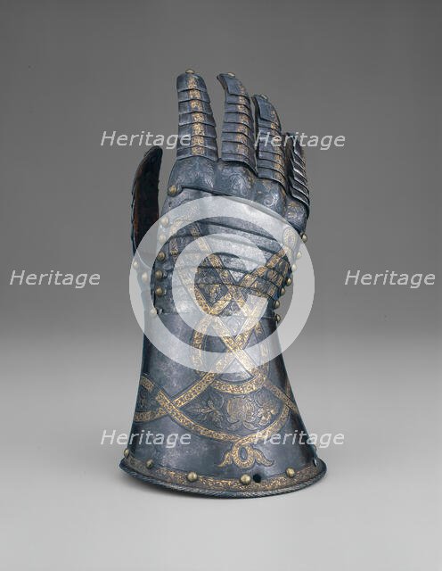 Gauntlet from a Tournament Garniture of a Hapsburg Prince, Augsburg, 1571. Creator: Anton Peffenhauser.