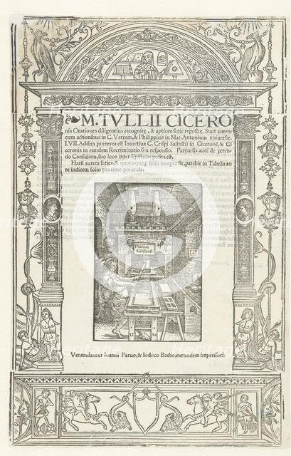 Title page of "Cicero's Orationes" with Printer's mark of Jodocus Badius, 1520. Creator: Dürer, Albrecht, (Workshop)  .