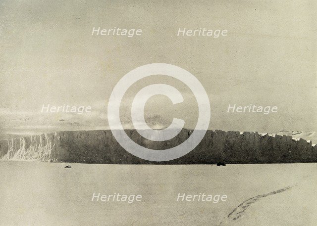 'Glacier South of Cape Barne, with motor travelling on sea ice', c1908, (1909).  Artist: Unknown.