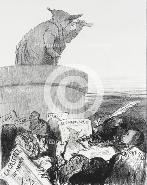 Le Constitutionnel contemplant l'horizon politique, 1849. Creator: Honore Daumier.