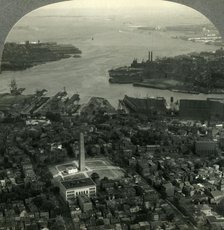 'Bunker Hill Monument and Boston Harbor from the Air, Boston, Mass.', c1930s. Creator: Unknown.
