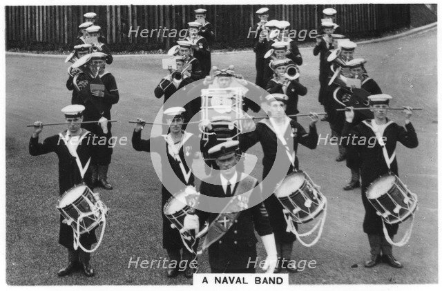 A naval band of HMS 'Vernon' shore establishment at Portsmouth, 1937. Artist: Unknown
