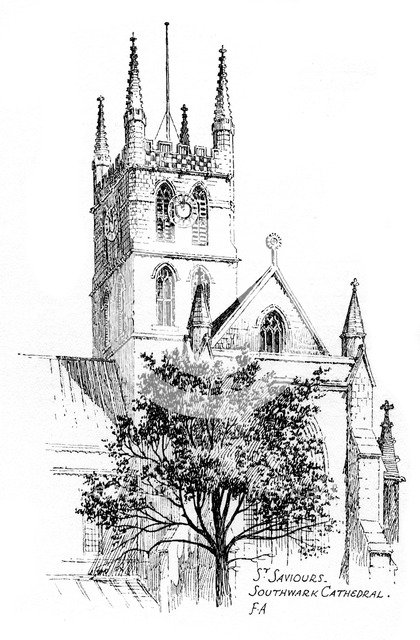 Southwark Cathedral, London, 1912. Artist: Frederick Adcock