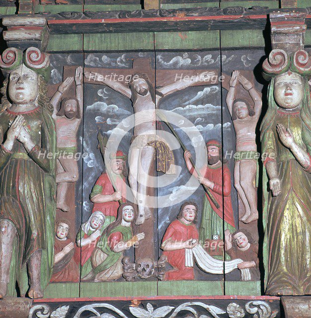 Crucifixion scene from an altar-piece, 17th century. Artist: Unknown