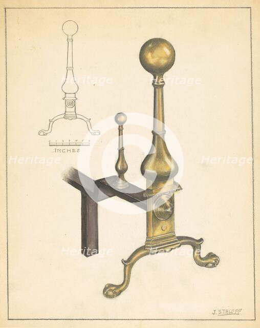 Andiron (one of pair), c. 1935. Creator: Jack Staloff.