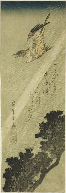 Cuckoo flying in rain, early 1830s. Creator: Ando Hiroshige.