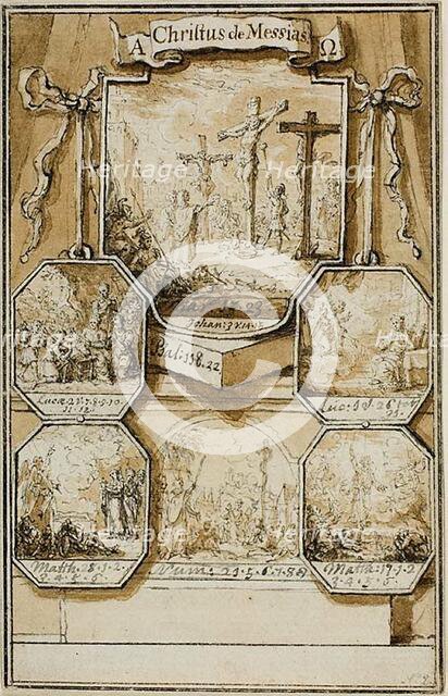 Six Medallions with Biblical Scenes (recto), 1690/1731. Creators: Gysbert Booncamp, Jan Goeree, Caspar Luyken.