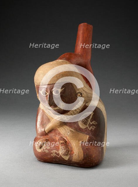 Stirrup Spout Vessel in the Form of a Seated Figure with Insects on Torso, 100 B.C./A.D. 500. Creator: Unknown.