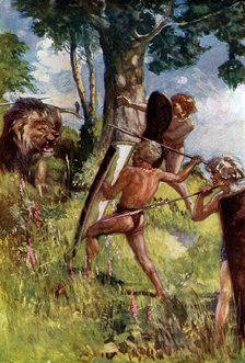 Lion hunters of the European Bronze Age, (c1920). Artist: Unknown
