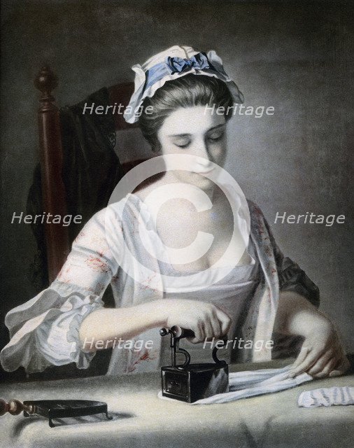 A maid ironing, 18th century.Artist: George Morland