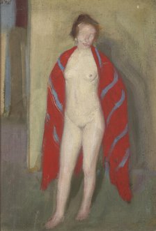 Nude in a Red Shawl, 1910. Creator: Wojciech Weiss.
