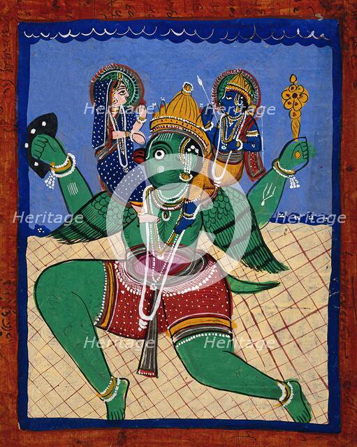 Garuda carrying Vishnu and Lakshmi. Creator: Unknown.