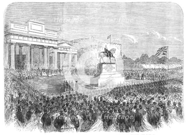 Uncovering the equestrian statue of the late Field Marshal Lord Combermere at Chester, 1865. Creator: Unknown.