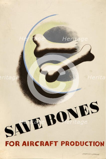 'Save bones for aircraft production', World War II poster, between 1939 and 1946. Creators: Central Office of Information, Tom Eckersley, Eric Lombers.