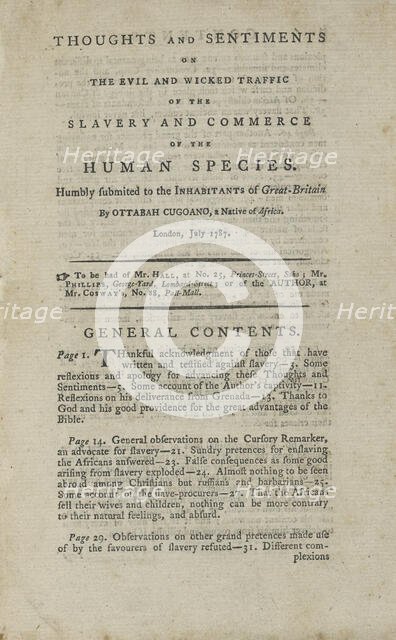 Thoughts and sentiments on the evil and wicked traffic of the slavery and...London, July 1787. Creator: Unknown.