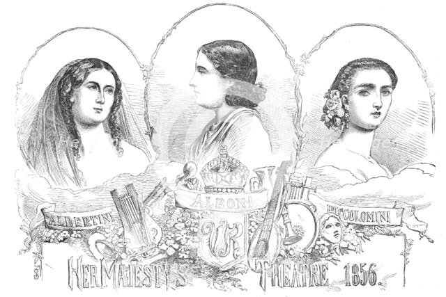 Prime Donne at Her Majesty's Theatre: Albertini, Alboni and Piccolomini, 1856.  Creator: Unknown.