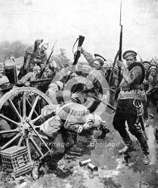 Cossack attack on German troops, East Prussia, First World War, 1914. Artist: Unknown