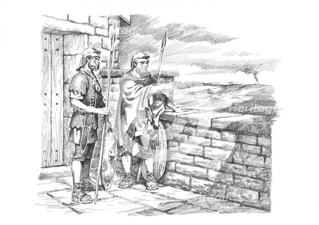Roman soldiers watching the frontier from Hadrian's Wall, c1985-c2000. Artist: Philip Corke.